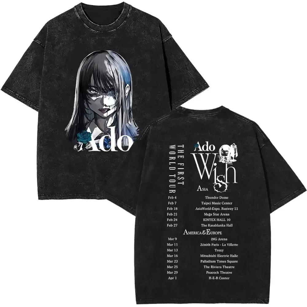WORLD TOUR  Ado Hibana Merch Washed Vintage Tees Men Women Streetwear Hip Hop TShirt Graphic Printed Tees Tops  Cotton
