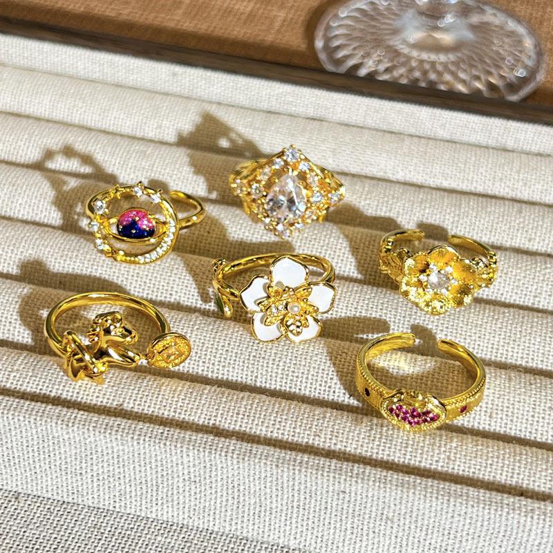 2026 Japanese Symphony Universe Personality Light Luxury Geometric Flower Ring Women's Horse Rich Simple Temperament Ring
