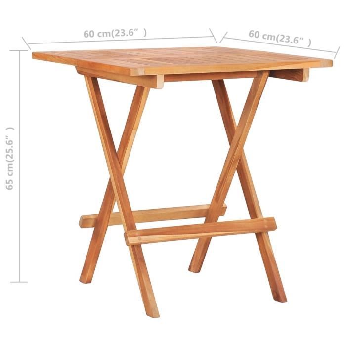 VidaXL Table de bistro pliable 60x60x65 cm Bois de teck solide