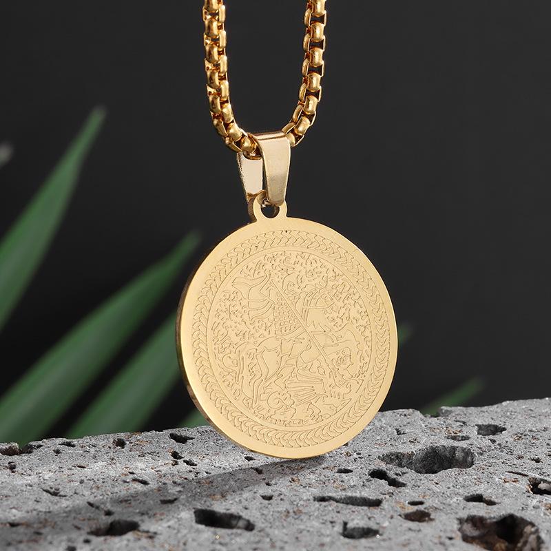Fashionable Brand Personalized Stainless Steel Jesus Letter Round Brand Pendant Ornament Retro Titanium Steel Necklace