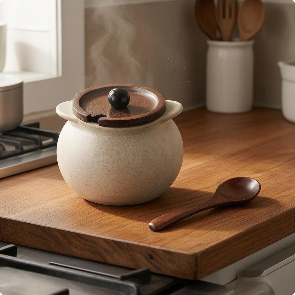 Lard Jar Ear Handles Ceramic Food Storage Jar Ceramic Canister with Lid Beige Lidded Container Easy to Clean for Kitchen