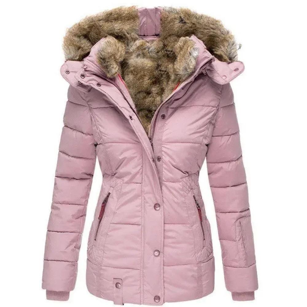 

Winter Long Sleeve Zipper Hooded Women Coat Jacket Fashion Casual Solid Color Parka 4XL рожевий