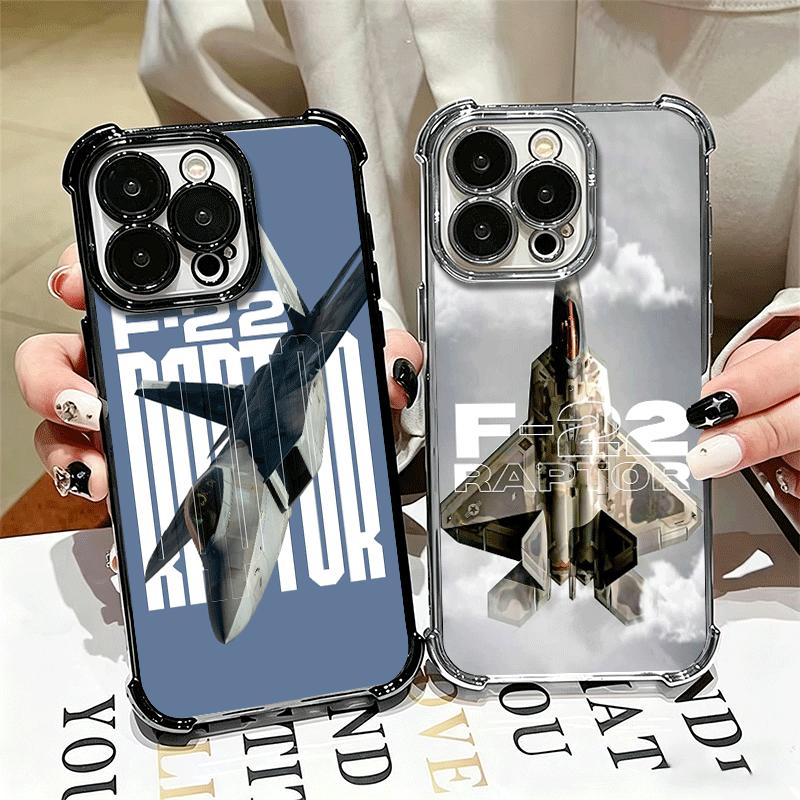 Fighter Plane F-22 Raptor Cool Soft Phone Case For iPhone 15 16 17 Air 14 Pro Max 16E Plus 13 12 Mini Plating Anti-Fall Fundas