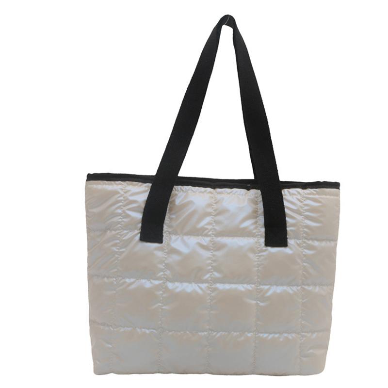 Ladies Tote Handbags Large Capacity Cotton Padded Shopping Bag Rhombus Portable Handbag Quilted Solid For Leisure Travel