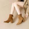 Autumn Winter Suede Square Heels  Women Ankle Boots Fashion Back Zippers Pointed Toe Shoes Modern Short Botas Para Mujer
