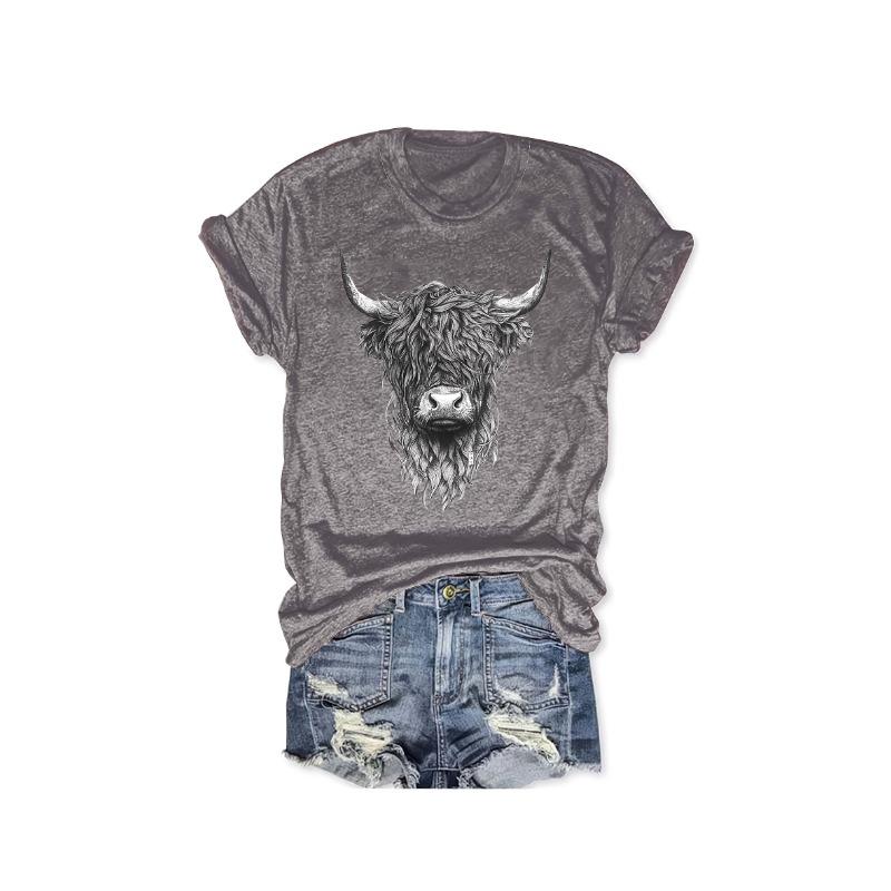 

Spring and summer positioning printed round neck short sleeved loose casual women s top, base T-shirt comfortable and fashionable S