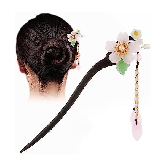 Natural Ebony Hairpin, Handmade Single-Prong Hair Stick, Simple Wooden Hair Accessory, Zodiac Rabbit, Lucky Clover, Maneki Neko, Four-Leaf Clover,