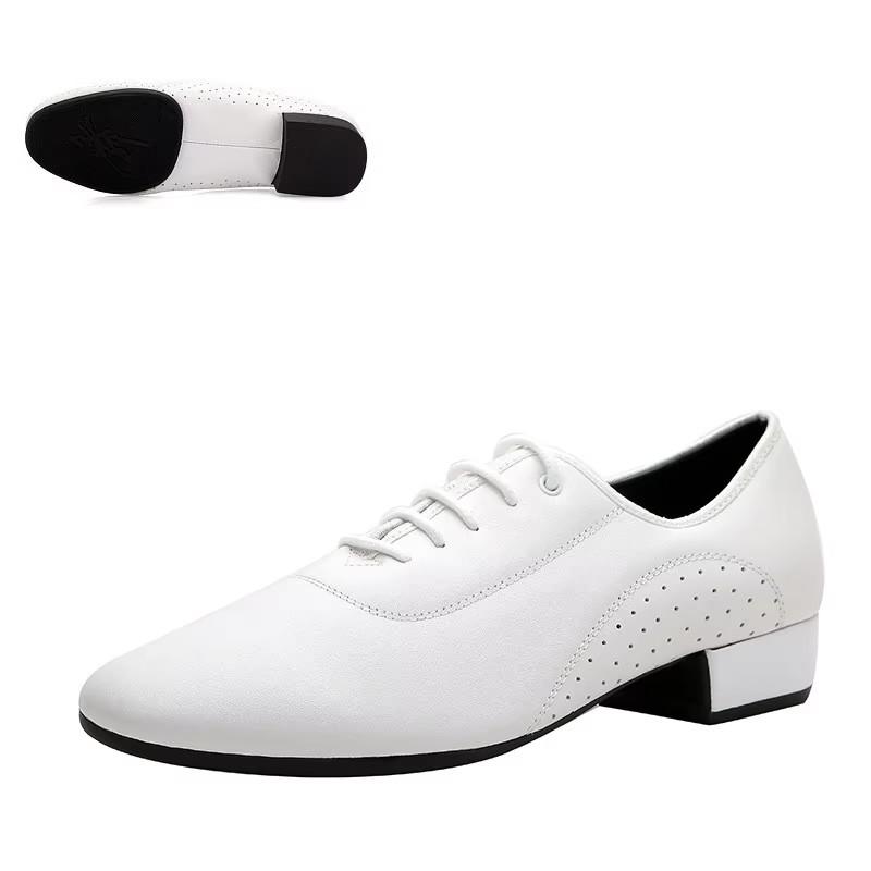 Scarpe da Uomo in Pelle Bianca Perforate Moderne per Ballo da Sala Fondo a Due Punti Scarpe da Ballo Latino Sneakers per Square Dance