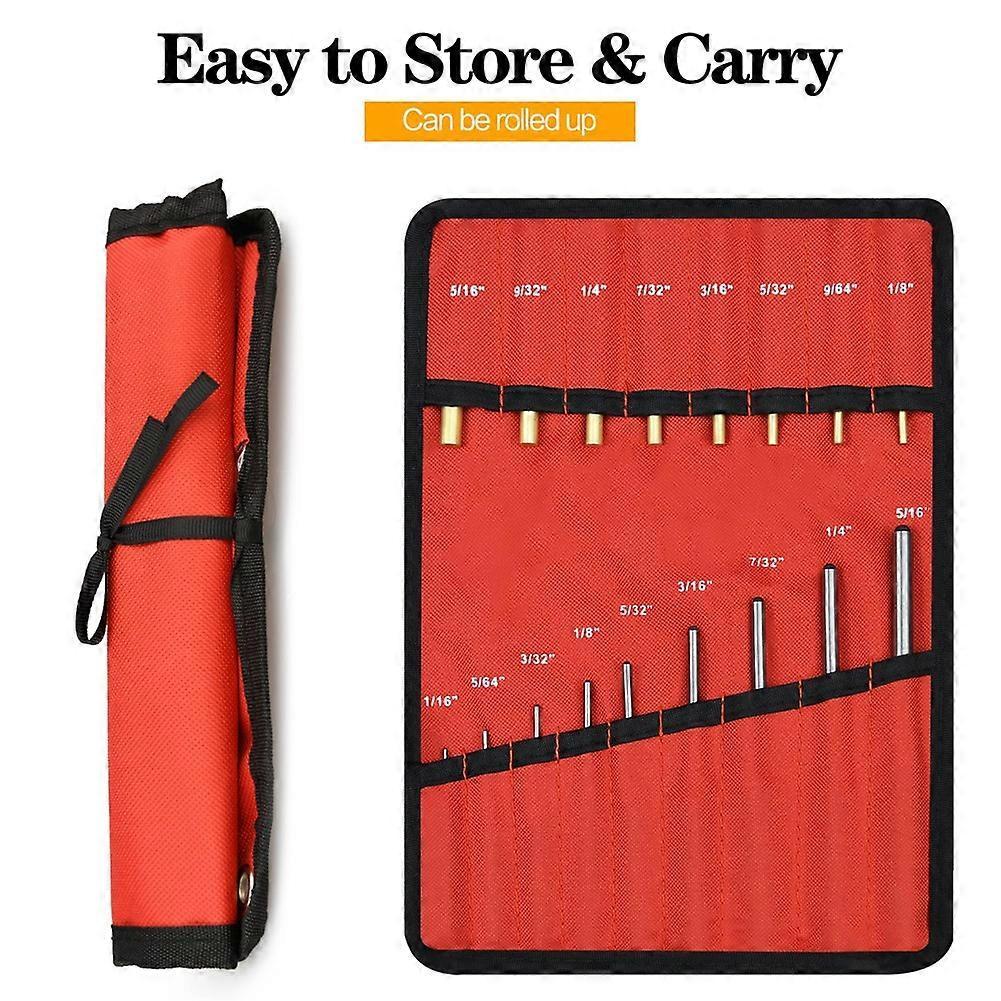 Roll Pin Punch Set, Punch Removing Repair Tools, Including Brass Pin Punches, Steel Pin Punches with Storage Pouch
