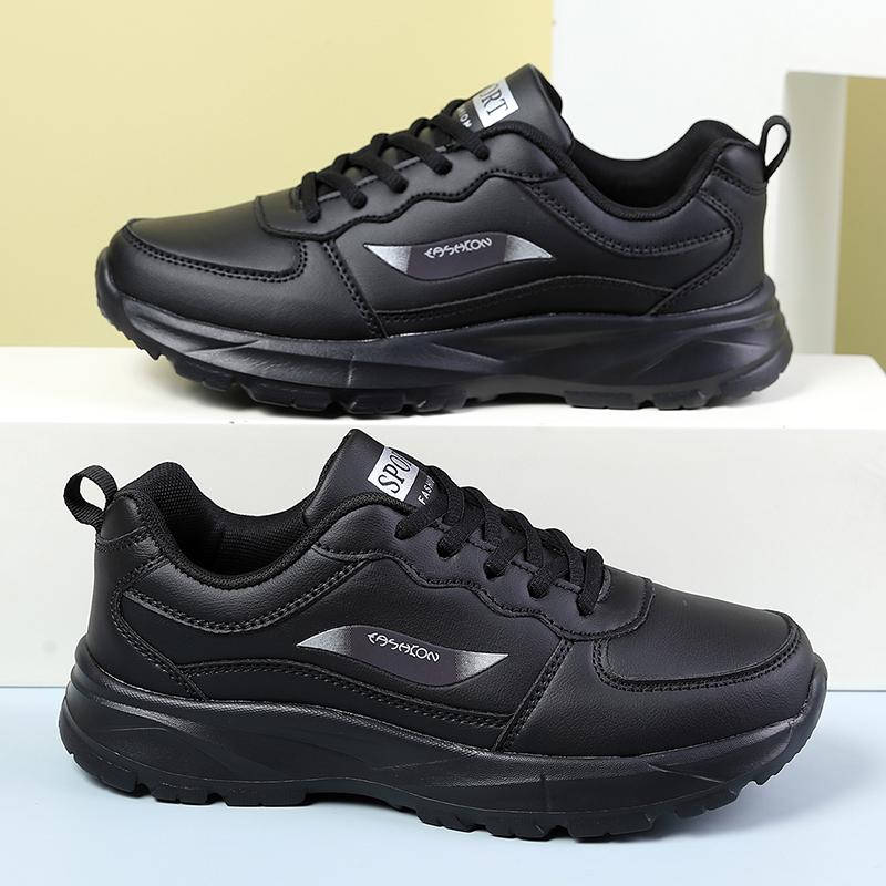 2025 Black Comfortable Lightweight Women's Casual Leather Sports Shoes Anti Slip Breathable Outdoor Lace Up Soft Sports Shoes