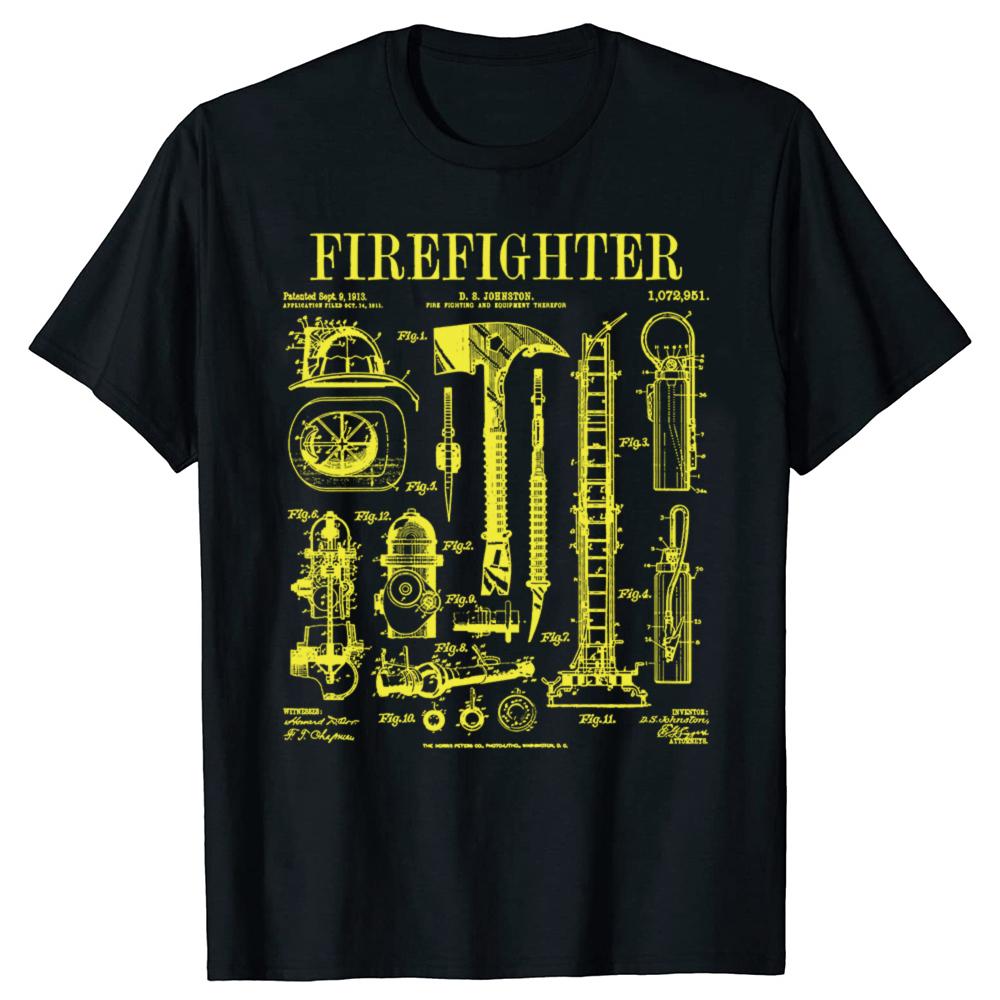 Funny Firefighter Fire Department Fireman Patent T-shirt Men Women Hip Hop Oversized T Shirt 100% Cotton Comfort T-shirts