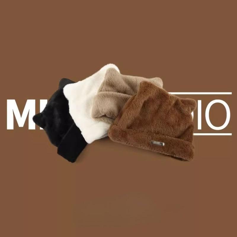 Cute Fluffy Cat Ears Hat Bear Ears Knitted Cap Beanie Hat Winter/Autumn for Women Outdoor Use Keep Warm