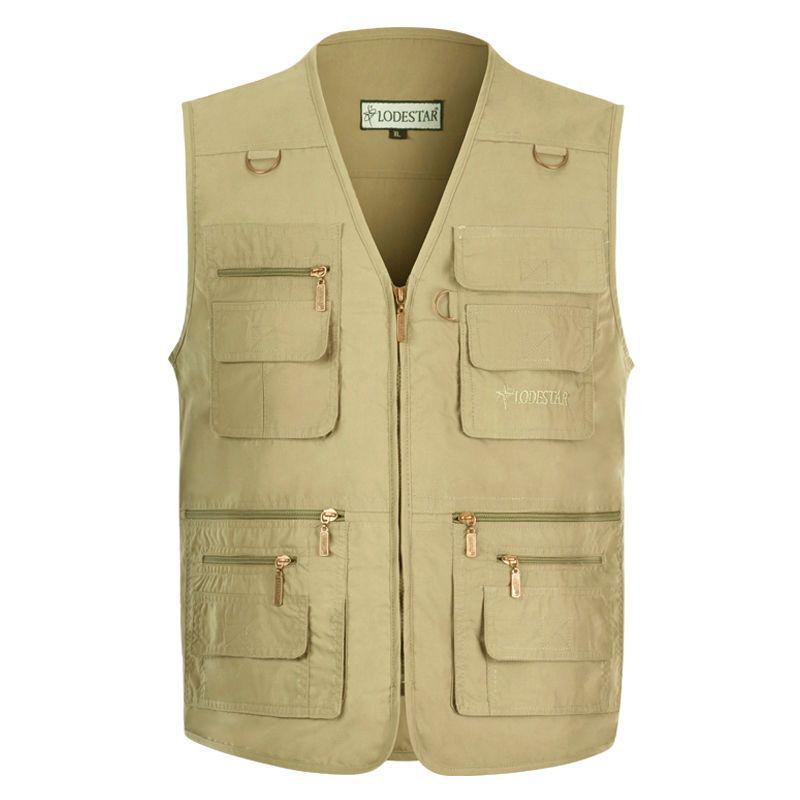 Spring & Autumn Men's Plus Size Cotton Multi-pocket Sleeveless Fishing Vest for Middle-aged & Elderly