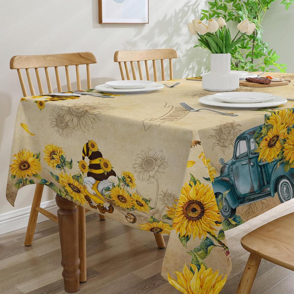 Sunflower Tablecloth 60x84 Inch Rectangle, Sunflower Decorations for Home, Spring and Summer Table Cloth Rectangle Waterproof Stain Resistant for