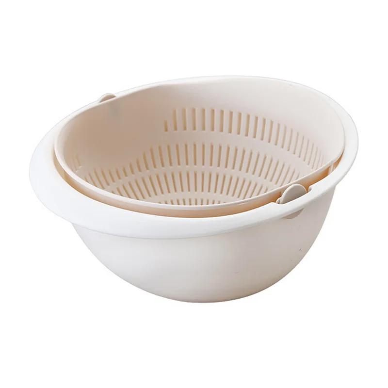 Rotating Double Layer Fruit Basket Removable Kitchen Vegetable Drainer Creative Spin Washing Bowl for Home Strainer Kitchen Tool