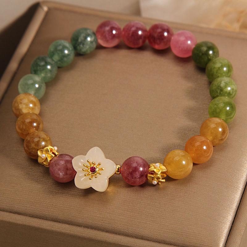 Colorful Tourmaline Peach Blossom Bracelet - Women's Niche Luxury, Ideal Birthday Gift for Girlfriends