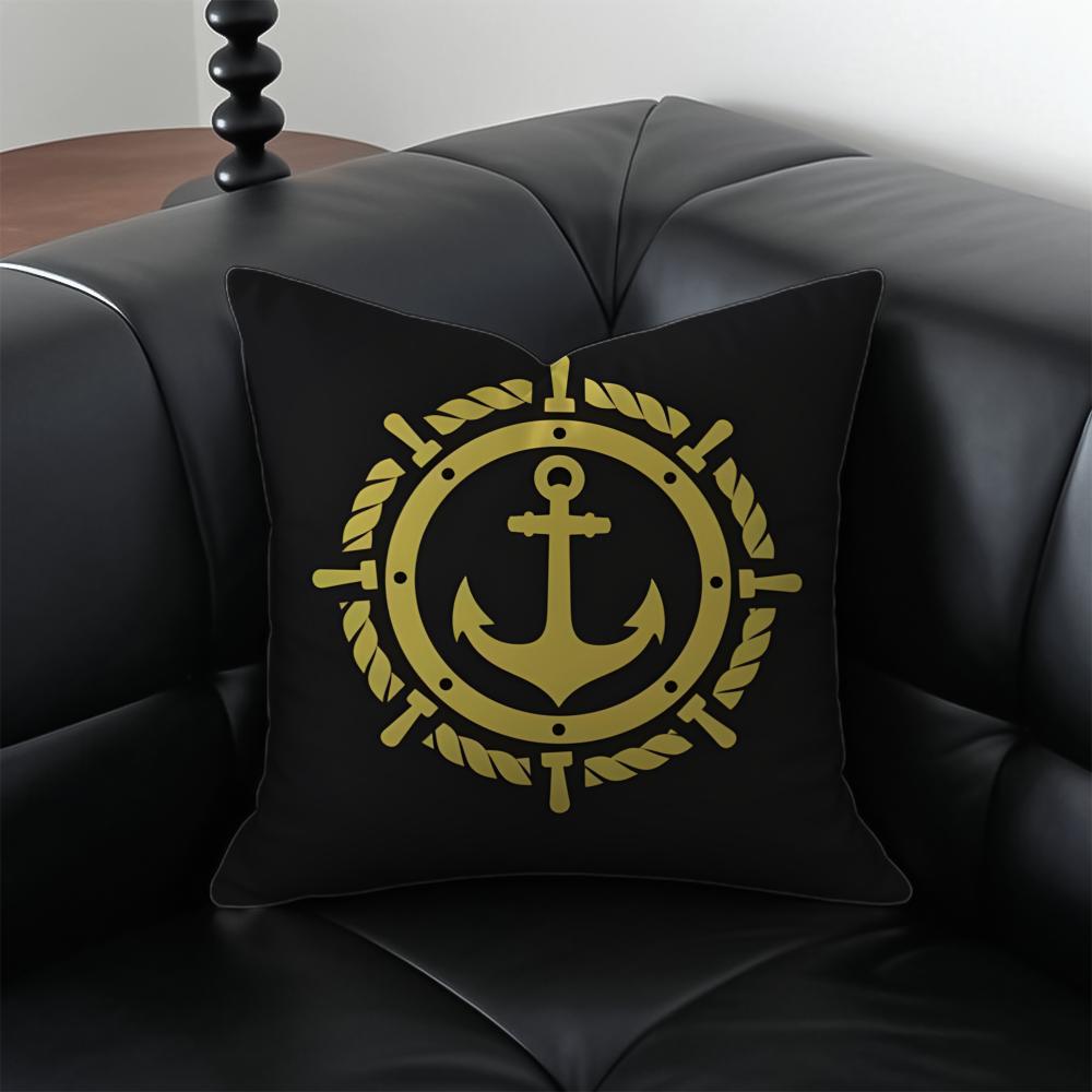Fashion Relaxed Ocean Breeze Anchor Cushion Cover Pillow Case Antidustmite Invisible Zipper Silky Plush Cushion