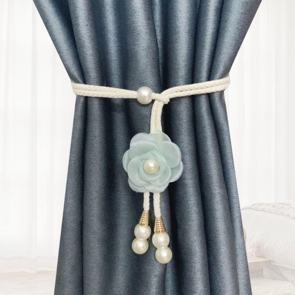2PCS Adjustable Pearl Curtain Buckle Beautifully Curtains Tie Rope Camellia Curtain Tieback  Home