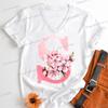 Pink Sakura Alphabet Graphic T Shirts Women AZ 26 Alphabet Pink Flower Cartoon Tshirts Cherry Blossom Letters Casual Tops Tees