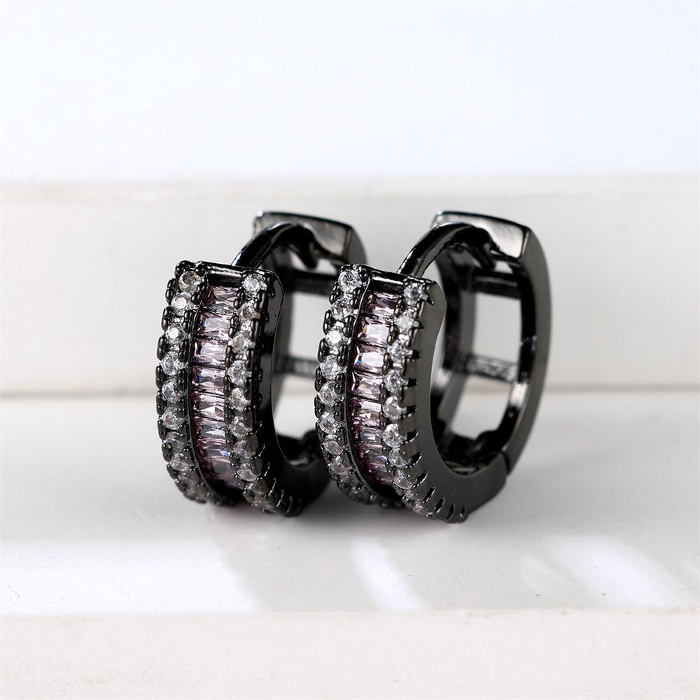 Vintage Black Metal Hoop Earrings Luxury Crystal Multicolor Zircon Round Earrings For Women Simple Fashion Square Stone Jewelry