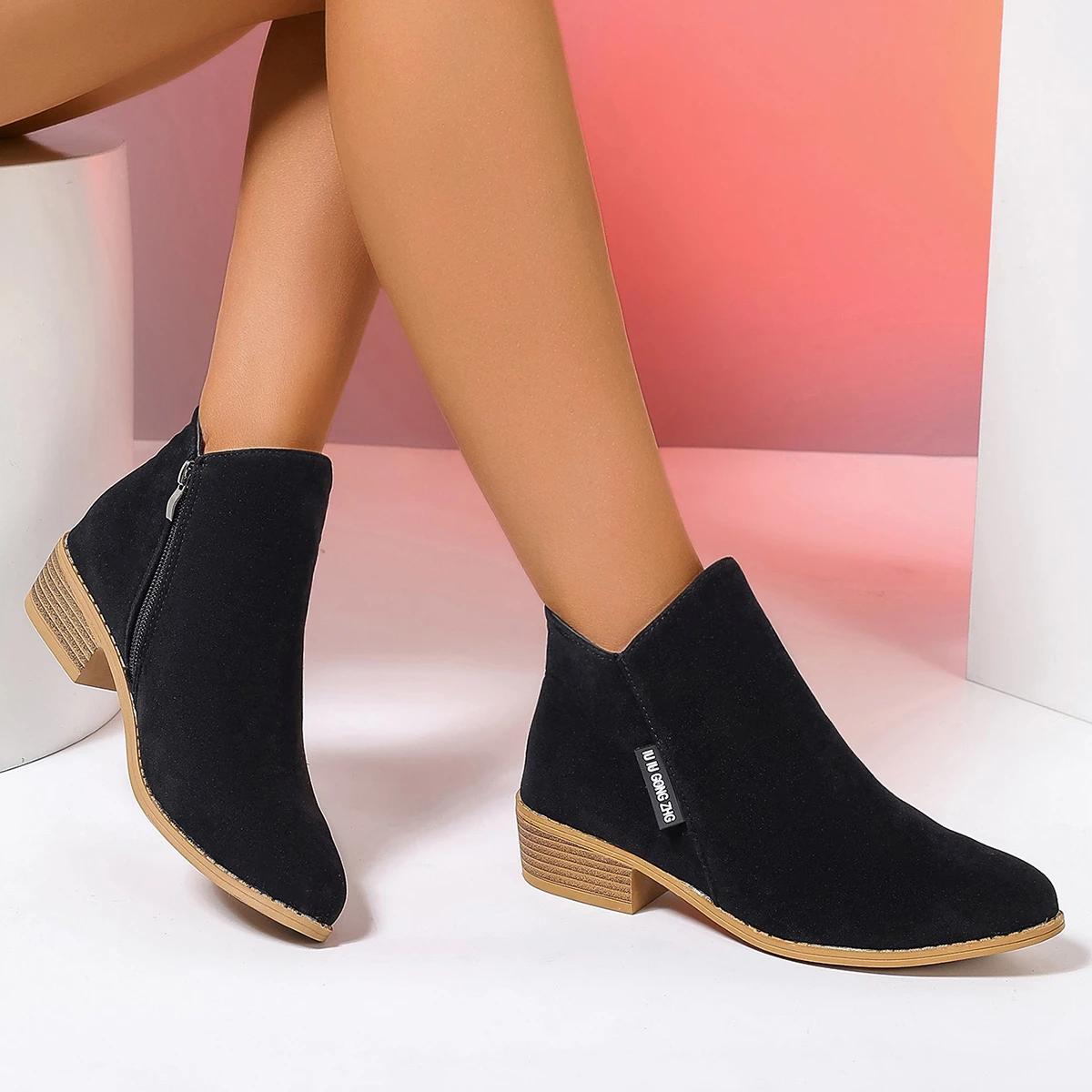 

Модные осенние новые туфли на каблуке для женщин, римские остроносые женские ботинки на толстом каблуке в стиле вестерн, повседневные женские ботильоны для отдыха на природе 43 чёрный