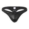 Men Underwear Faux Leather Briefs G-string Thong Sexy Lingerie T-back Bulge Pouch Bikini Metal Ring Homme