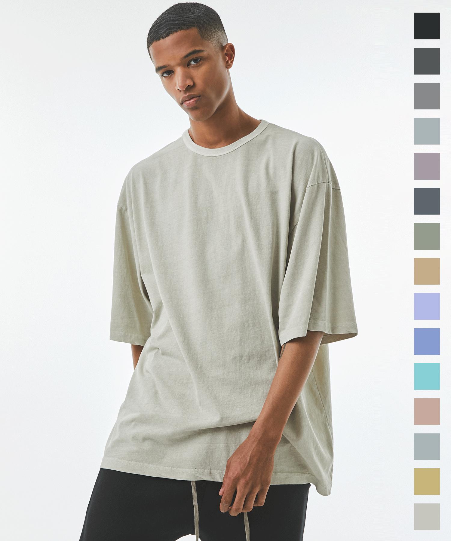 Attention Row Essential Vintage Pigment Short Sleeve T-Shirt (15 Colors) 06. Cool Blue / Size 0