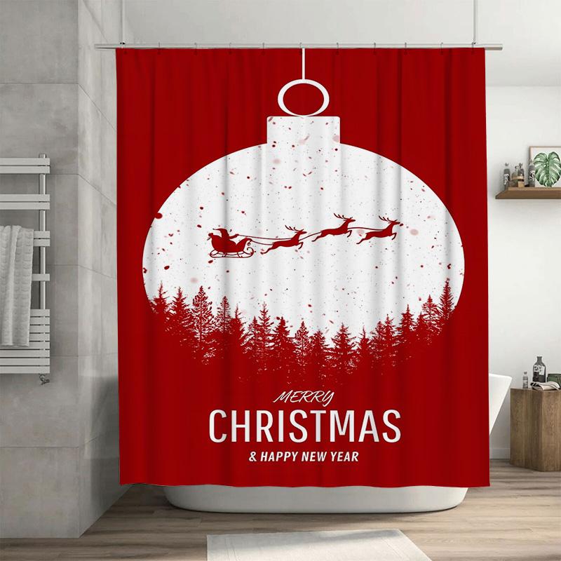 

Tuniu Festive Christmas Santa Claus Reindeer Bathroom Shower Curtain Merry Xmas Decor Holiday Fun Cozy Design Waterproof Home Gi W60H190(CM)-1 Pcs