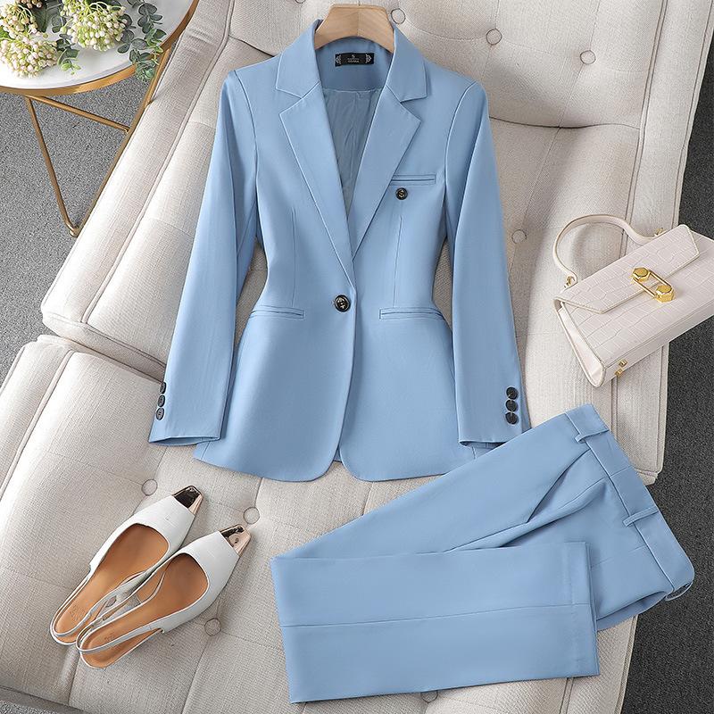 Women's Casual Blazer Suit for Office - Long Sleeve Single - Button Jacket and Chic Fashion Elegant Pant Two - Piece Set