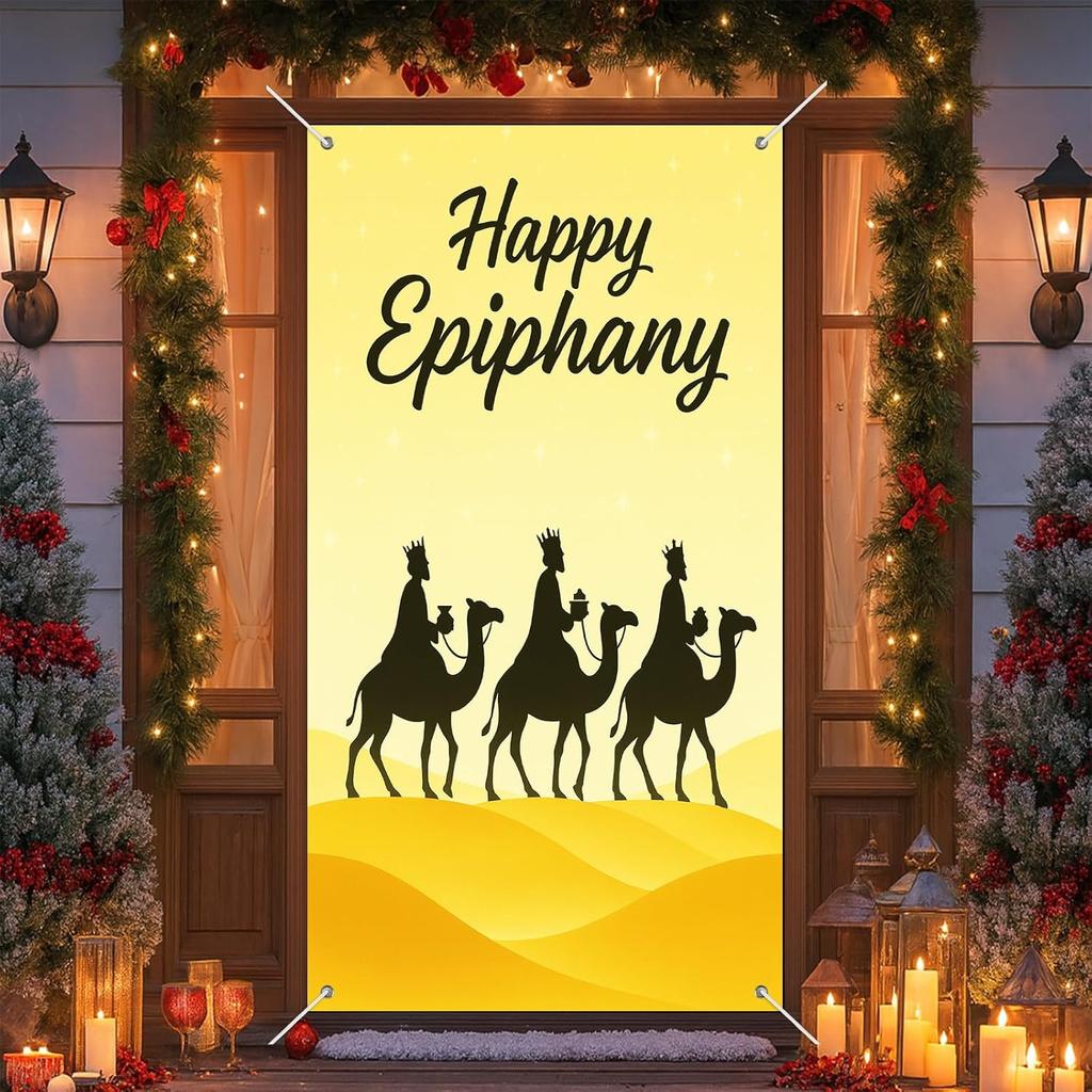 IVN Three Kings Day Epiphany Door Cover 71 x 35 Inches Front Door Banner Camel Scene Religious Holiday Decor Indoor And Outdoor