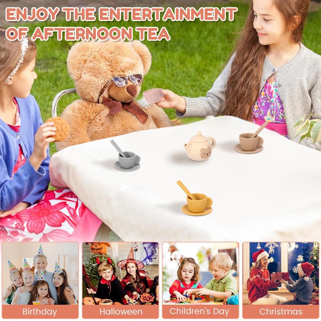 Silicone Afternoon Tea Set Toy Kitchen Accessories Tea Role Party Food Play Early Educational Toys for Toddlers Girls Boys Kids