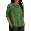 Fashionable Women's Loose Cotton And Linen Retro Collar Color Shirt, Short Sleeve