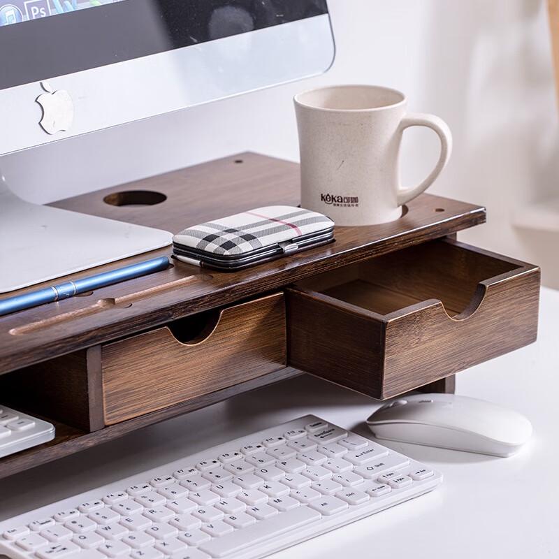 Beifang Walnut Monitor Riser with Dual Drawers