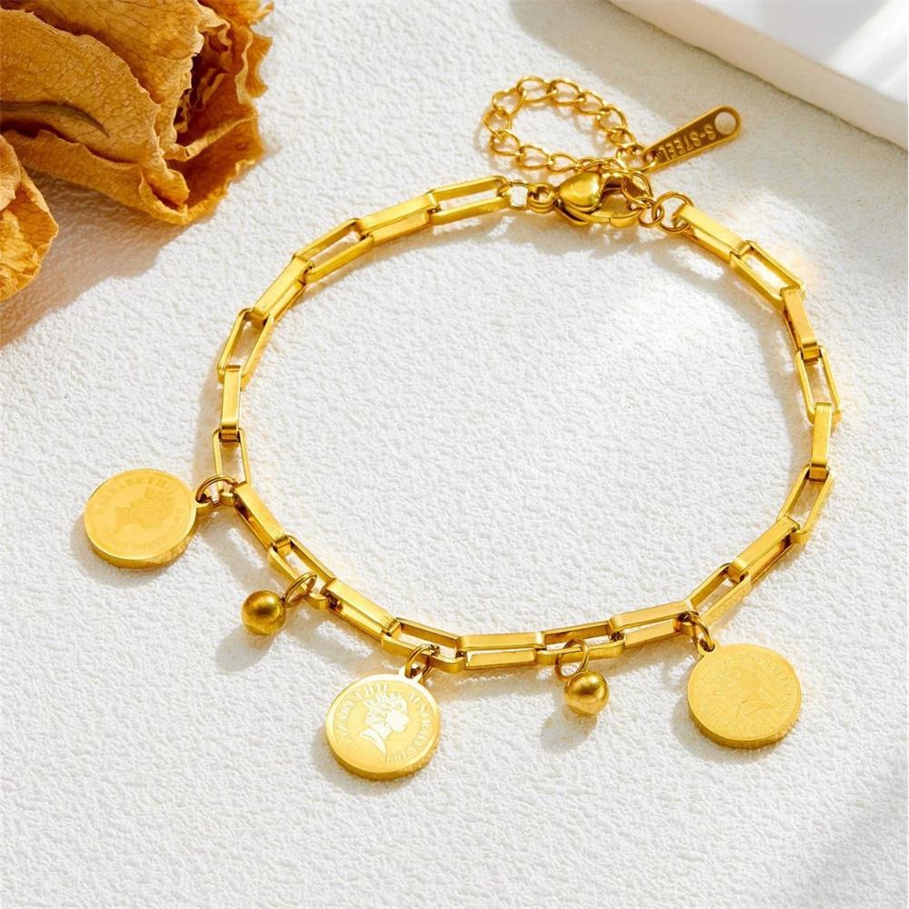 Punk  Chain Link Bracelet Female Gold Color Stainless Steel Beauty Queen Charm Bracelet for Women Jewelry Braclet 2025