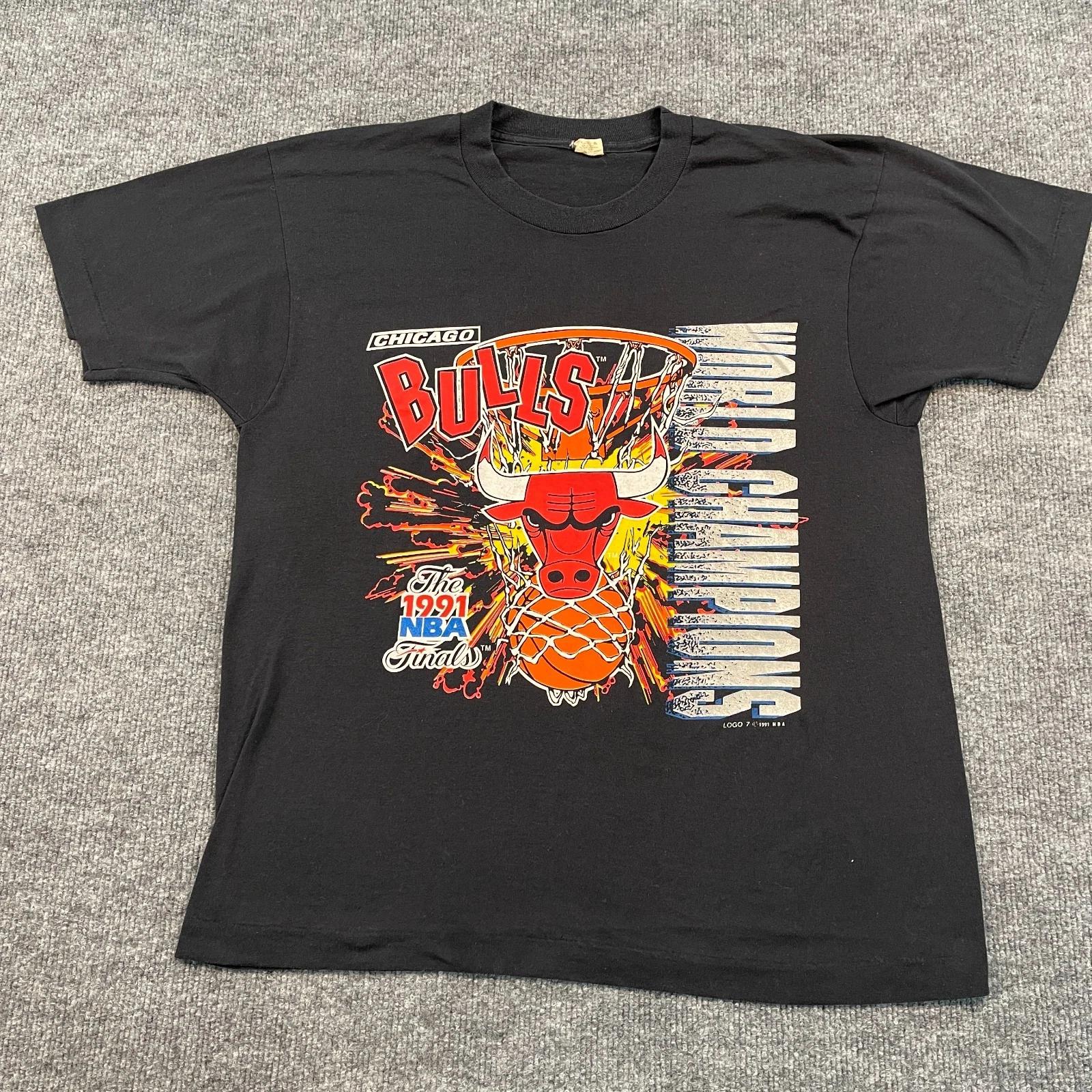 Винтажная футболка NBA Finals Chicago-Bulls 1991 года, размер Medium 20x26, черная, Чемпион мира 4XL