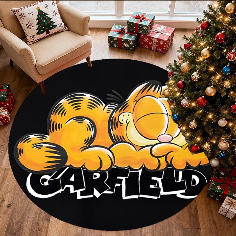 Garfield Pattern Round Rug, Indoor/Outdoor Mat, for Picnic, Gameroom, Bedroom, Office, Living Room, Home Decor Carpet, Birthday Gift