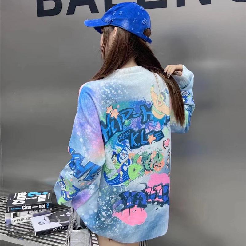 European Plus Size Rhinestone Tie-Dye Loose Knitwear - Spring 2026