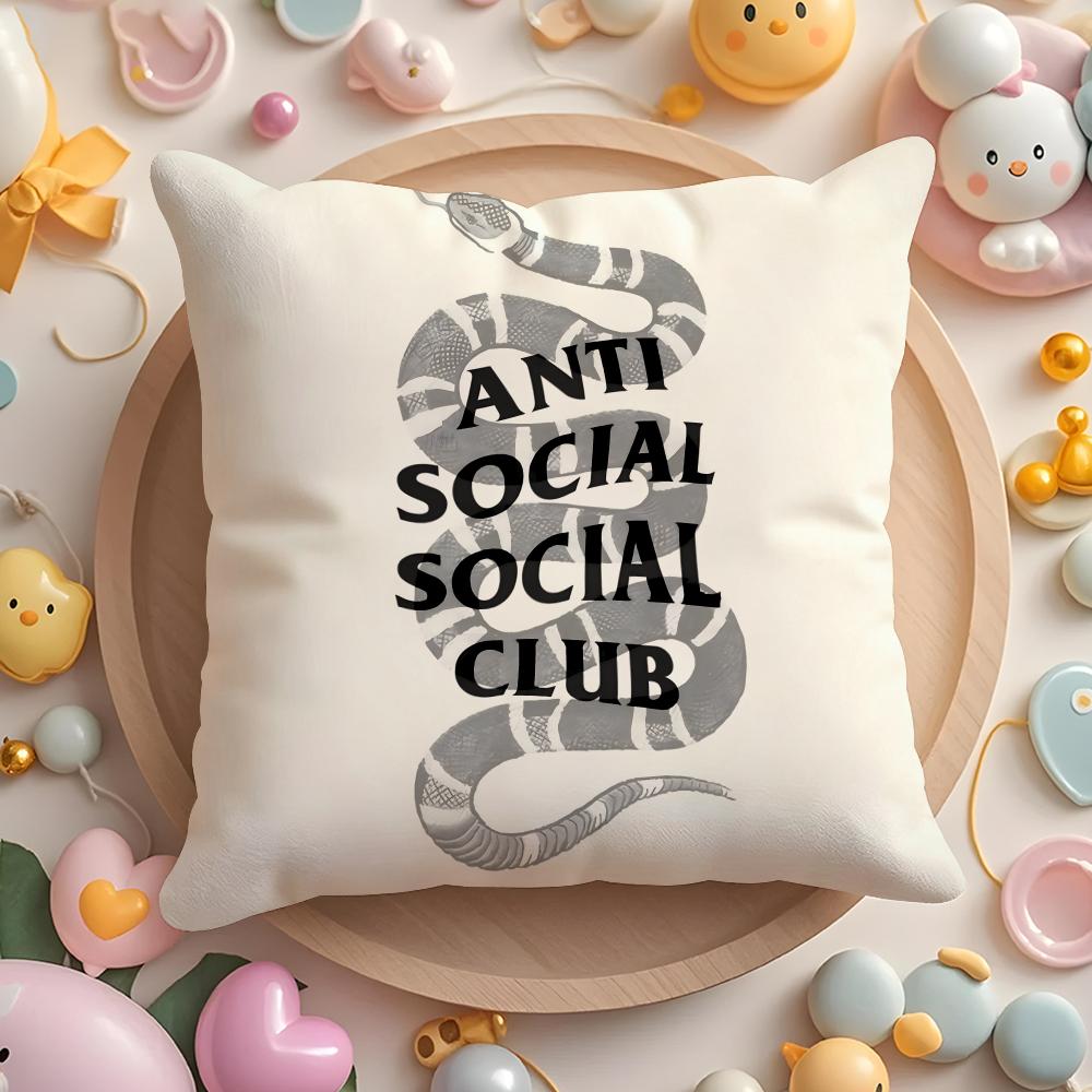 A-Anti Social Social Club Cushion Cover Plush Fabric Soft Double-Sided Printed Sofa Pillow Case Colorfast Home Decor Gift