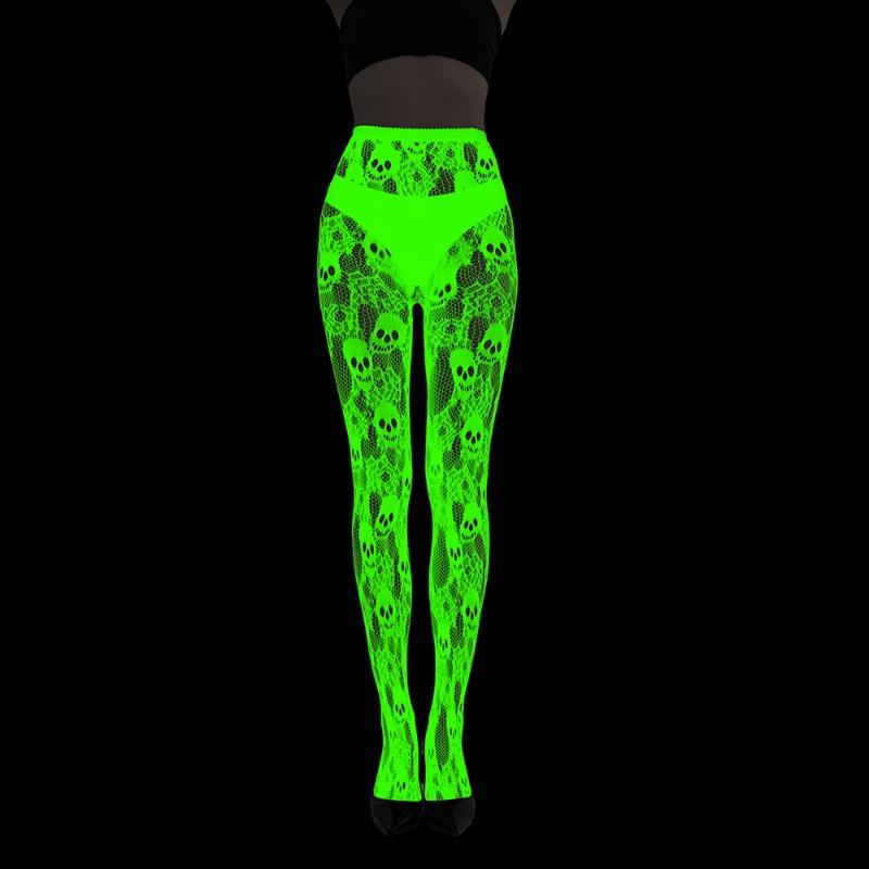 Fluorescent Pantyhose Luminous Fishnet Socks Green Light Sexy Tattoo Lace Body Jacquard Lace Hollow Socks