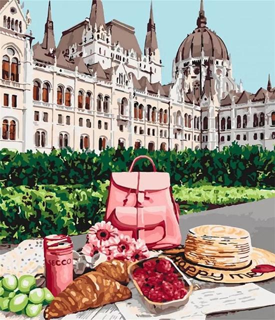 

Ruopoty Картина по номерам Замок Пейзаж Ручная роспись Современная настенная живопись Картина по номерам Наборы домашнего декора для гостиной 40x50cm NO Frame