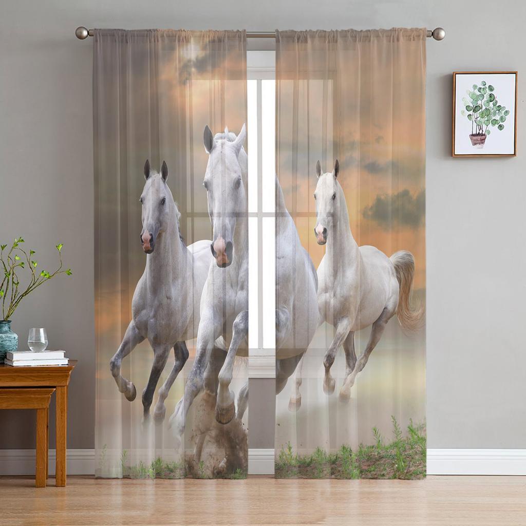 Zwierzęcy koń akwarela malarstwo tiulowe przezroczyste zasłony do dekoracji salonu zasłona okienna do sypialni woalowe zasłony z organzy