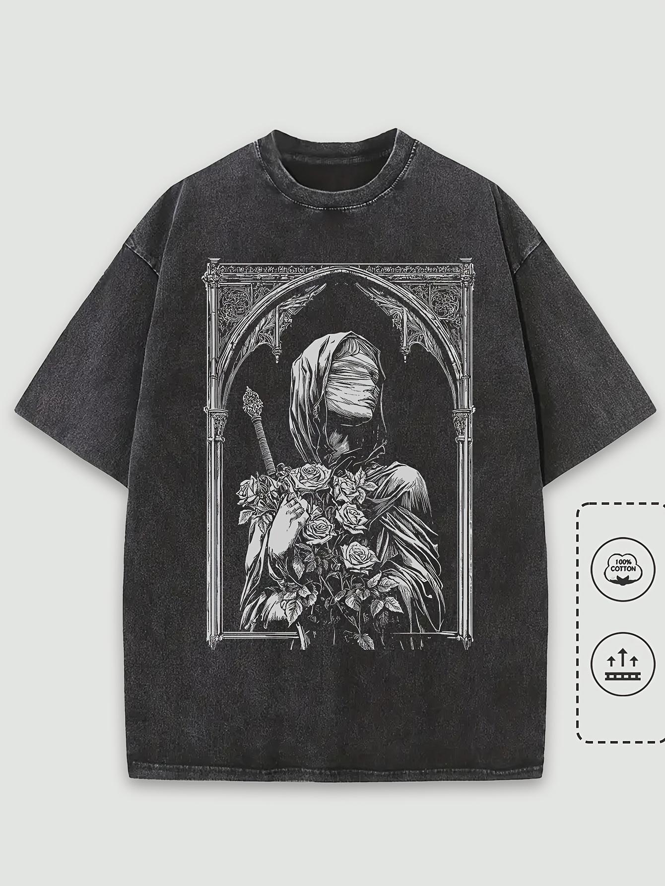 

Gothic Architecture Print Washed Cotton Trend Men Woment Tshirt Summer Autumn Daily Outdoor Sports Loose Street ShortSleeve S