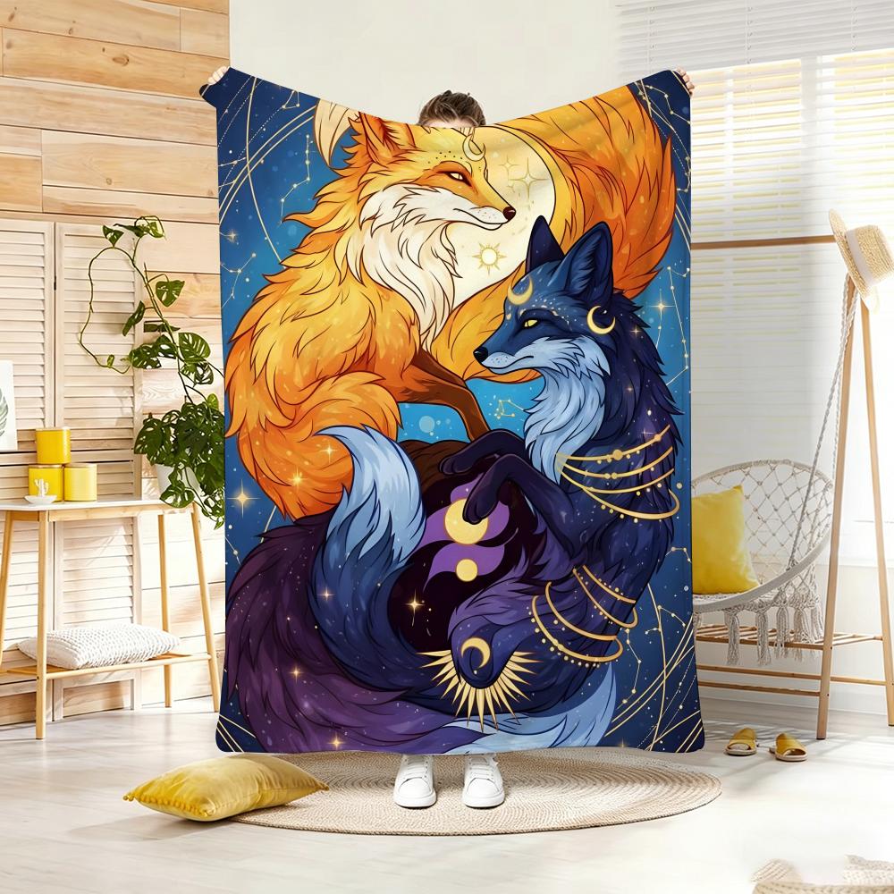 Cute Cartoon fox Throw Lightweight 240g Flannel Blanket Soft Skin-friendly for Summer Cooling
