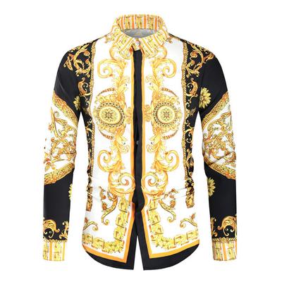 Lüks Kraliyet Gömlek Erkekler Casual Slim Fit Uzun Kollu Erkek Paisley Baskı Gömlek Balo Parti Gömlek