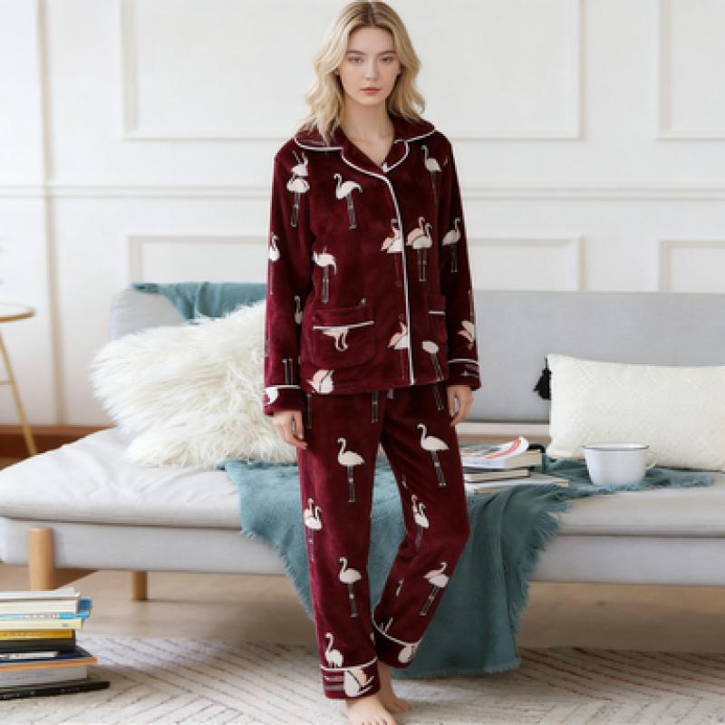 

Фланелевая пижама женская на флисовой подкладке, утолщенная, теплая, комплект домашней одежды 2XL