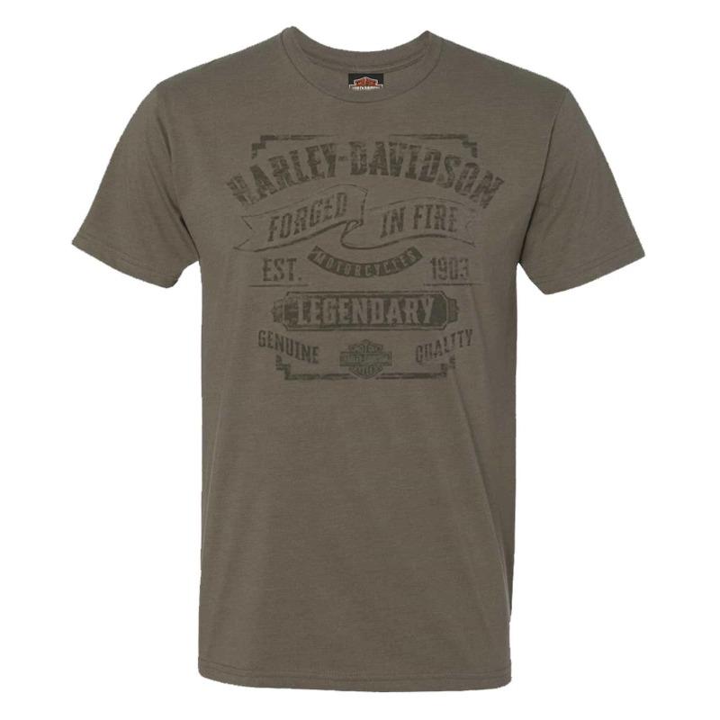Harley-Davidson Herren T-Shirt mit kurzen Ärmeln aus geschmiedeter Baumwolle, Olivgrün 5XL gray