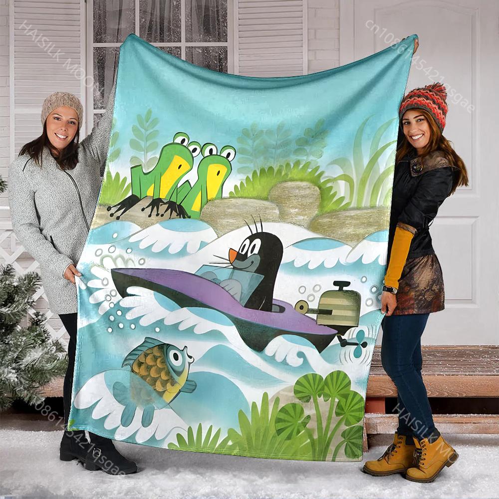 Classic Cartoon Little Mole Print Blanket Warm Soft and Comfortable Home Travel Blanket Sofa Bedding Camping RV Blanket for Gift