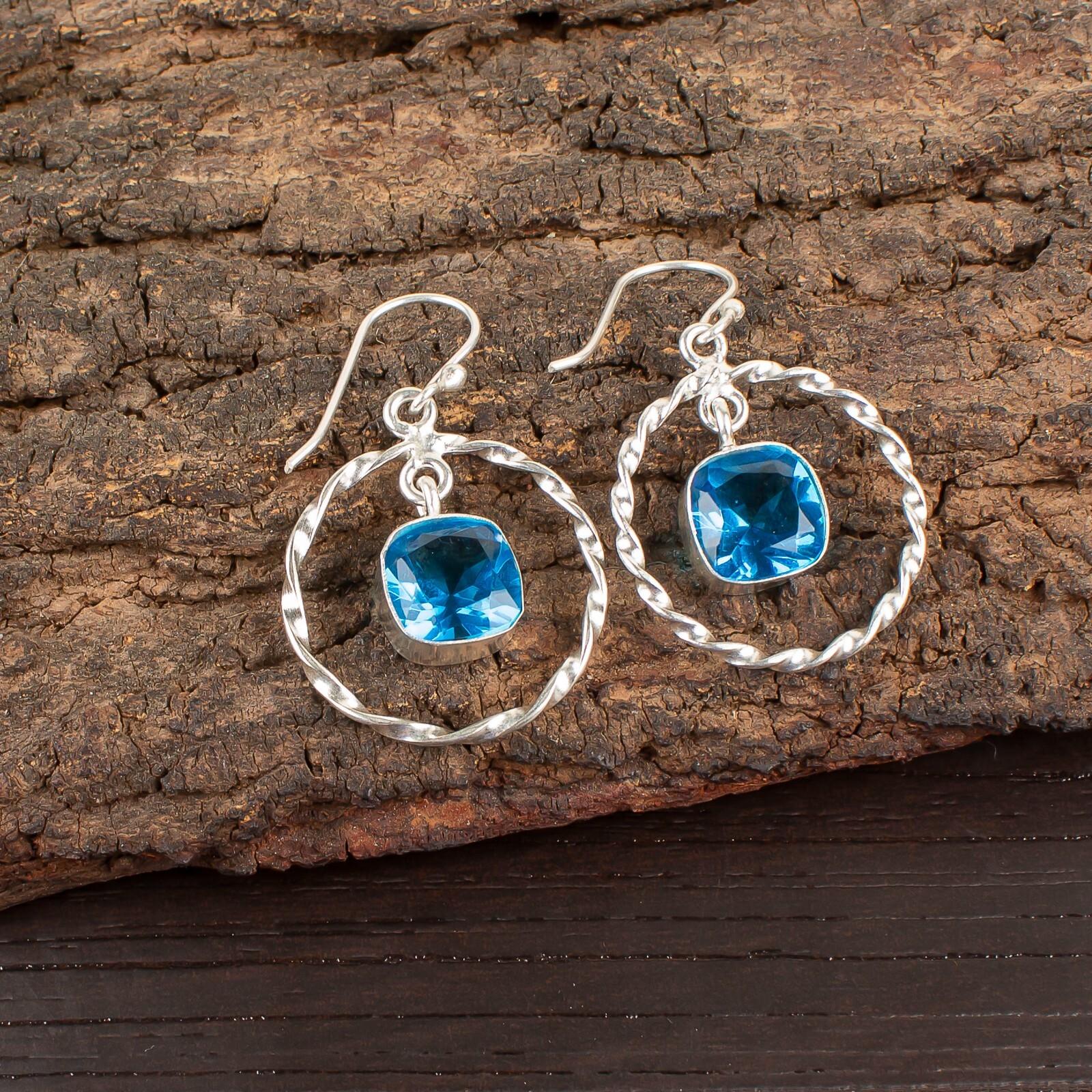 

Драгоценный камень швейцарский голубой топаз, ювелирные изделия из стерлингового серебра 925 пробы, серьги-подвески 1,60 EE-60-7