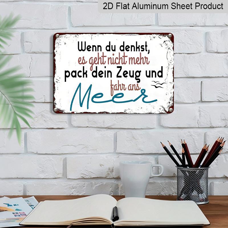 2D Flat, 1pc "Pack Your Stuff & Go To The Sea" Aluminium Sign 8x12 Inch - German Coastal Quote, Beach Themed Design, Inspirational Metal Wall Decor