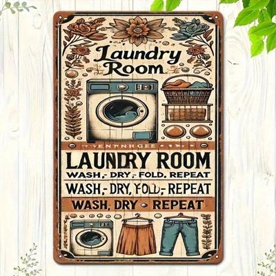 Vintage Metal Poster Laundry Room Sign 12x8 Inch Aluminum Rusty Wall Decor Bar